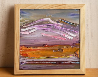 Tiny 4x4 Painting Abstract Impasto Textured Abstract Modern Minimal Orange Art Descent Sedona Arizona Landscape Original Oil Painting Desert