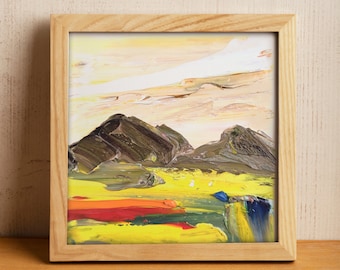 Original Painting Tiny Abstract Art Oil Painting Abstract Landscape Yellow USA California Wall Art Modern Original Style Small Art 4x4"