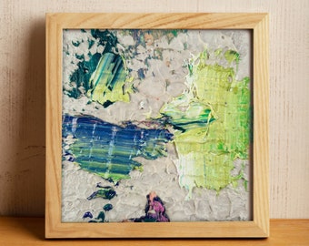 Small 4x4 inch Green Gray Abstract Art Forest Green Blue Greenish Artwork Tiny Square Wall Art Springtime Freshness and Hope Wall Art