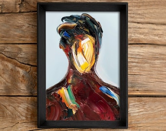 抽象的な顔の油絵：解体されたシュールな肖像画、7.8x11.8インチ