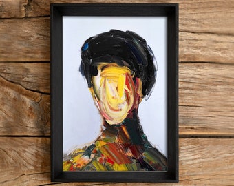 H*O様 抽象画 顔の集合 油彩画 抽象的な顔の油絵：現代のシュールな肖像画アート（11.8x7.8） - Etsy 日本