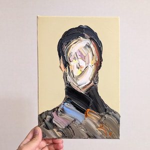 Surreal Portrait, Abstract Art, Textured Man Portrait, Impasto Oil Painting, Male Art On Canvas, Original Modern Painting, Mysterious Art
