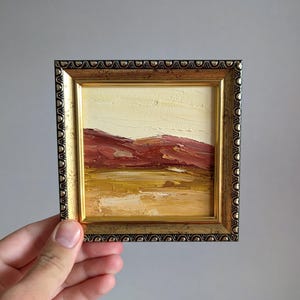 Arizona Sunset Tiny 4x4 Pintura Abstrata Céu Amarelo Descida Paisagem Brilhante Pintura A Óleo Original Cores De Papelão Arte De Parede Arte Emoldurada