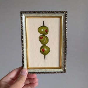 Olijven op spies kunst keuken bar kar olieverfschilderij kleine voedsel muur kunst kleine stilleven originele kunstwerken decor cocktail minimalistische kleine kunst