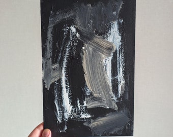 Minimalist Black and White Abstract Painting: 12x8 Contemporary Wall Art