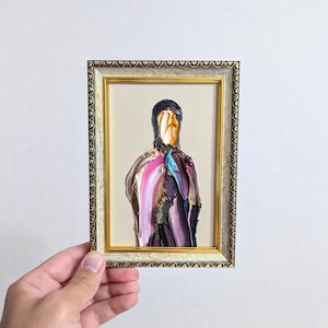 Pintura abstracta de persona enmarcada, arte deconstruido, retrato de hombre de moda, pintura original sin rostro, obra de arte al óleo, pintura abstracta surrealista