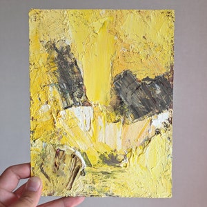 Pintura Amarela Abstrata Arte Texturizada Pintura a Óleo Original Formas Brilhantes Modernas Arte de Parede Arte Energética Expressiva Pequena Peça