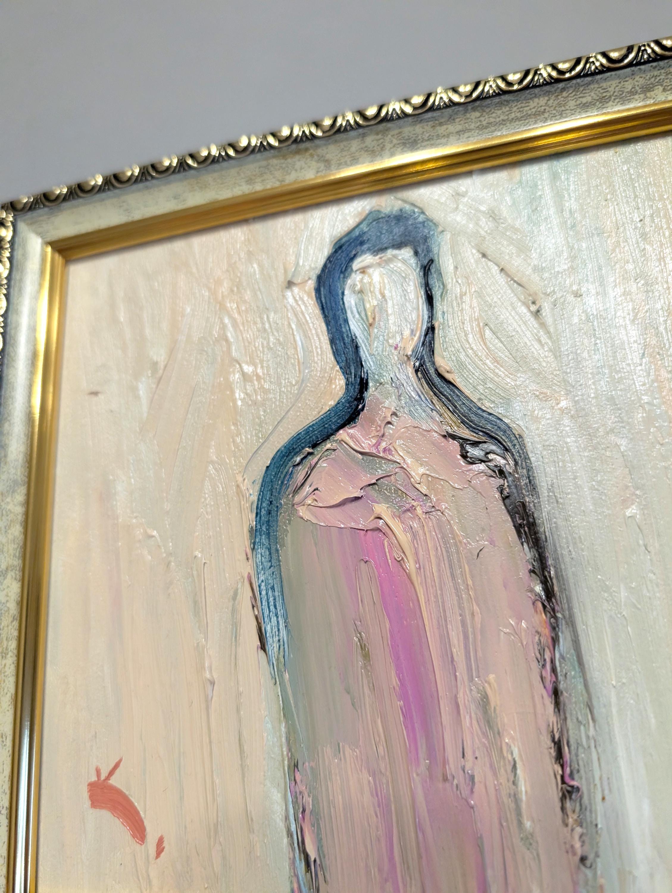 小さな抽象油絵：カラフルなシュールな肖像画、6x6インチのモダンな壁