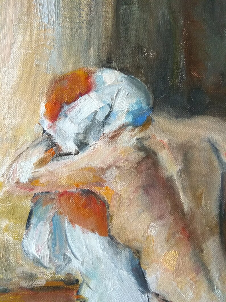 Redhead naked woman oil painting on canvas Nude girl original artwork Boho wall decor Eclectic wall art by Alexander Konda