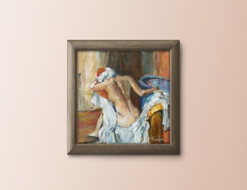Redhead naked woman oil painting on canvas Nude girl original artwork Boho wall decor Eclectic wall art by Alexander Konda