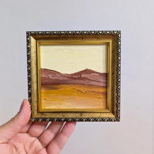Arizona Sunset Tiny 4x4 Pintura Abstrata Céu Amarelo Descida Paisagem Brilhante Pintura A Óleo Original Cores De Papelão Arte De Parede Arte Emoldurada