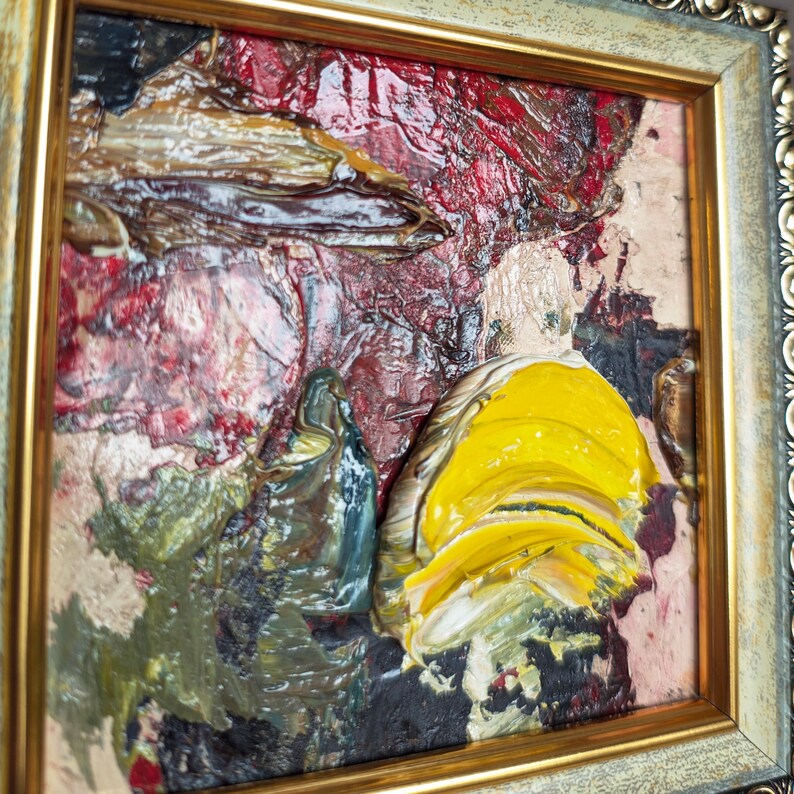 Tiny Abstract Glossy Oil Painting 4x4 Contemporary Art Original Oil