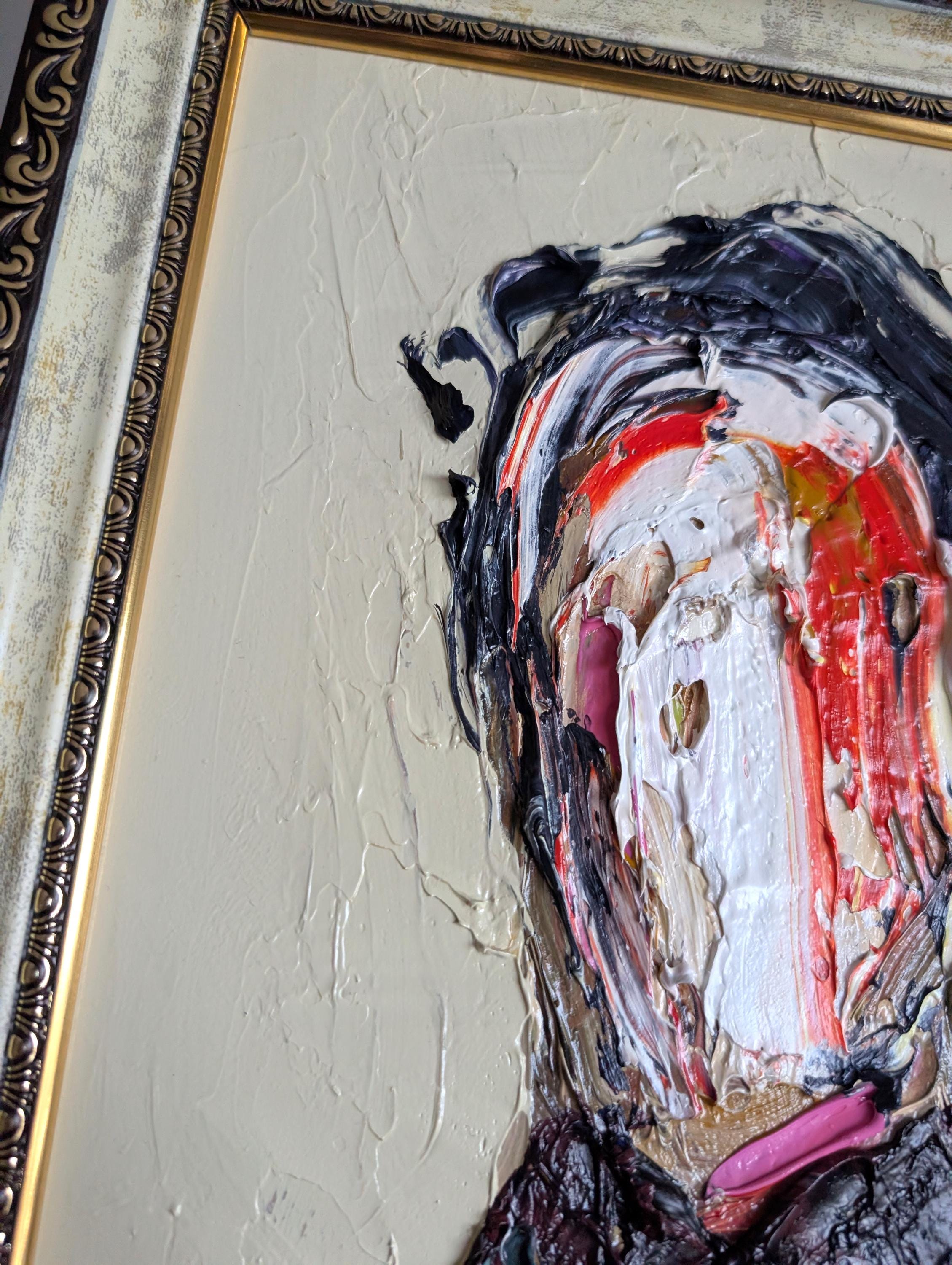 Thick Impasto Male Portrait Original Oil Painting Heavy Texture