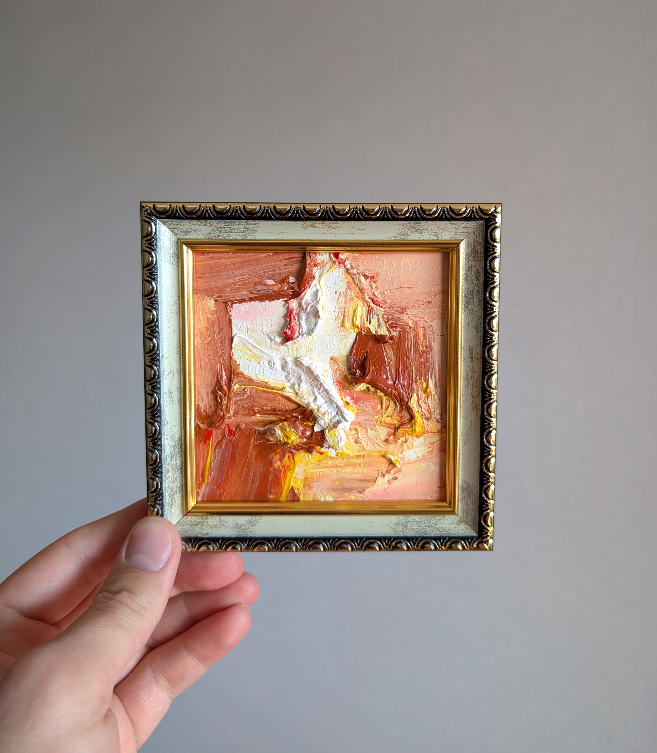 Brown Abstract Oil Painting: Expressionist Framed Gold Wall Art