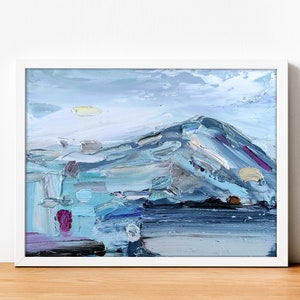 Paisagem do Alasca Cores Azul Claro Arte de Parede Pintura a Óleo Original Moderna Azul Claro Cinza Abstrato Textura de Paisagem Pintura Impasto Ciano