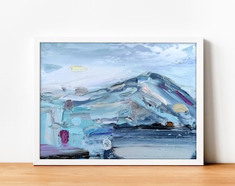 Minimal Colors Wall Art Original Oil Painting Modern Light Blue Gray Abstract Landscape Palette Knife Texture Impasto Painting