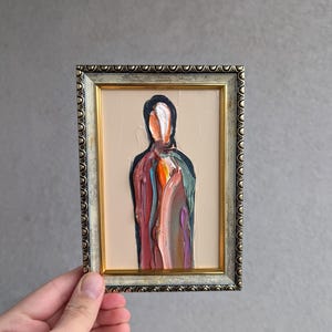 抽象的な顔の油絵：解体されたシュールな肖像画、7.8x11.8インチ