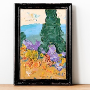 Champ abstrait peinture à l'huile sur carton photo originale USA fleurs orange couteau à Palette texturé ferme décoration Art mural moderne coloré