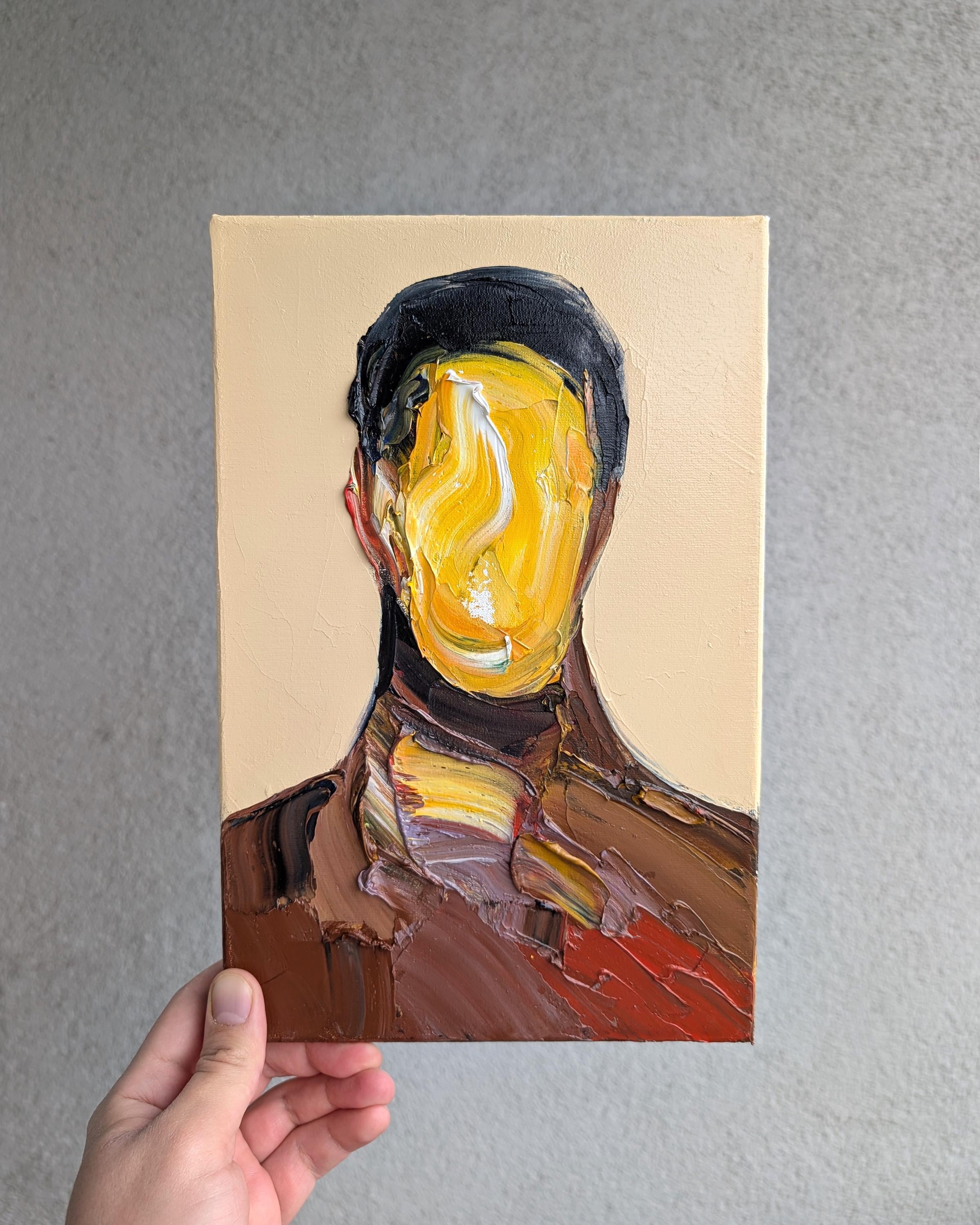Textured Impasto Oil Painting: Surreal Abstract Faceless Man