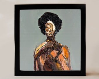 Modern Portrait Abstract Painting Black Woman Portrait Wall Art Person Painting Portrait Original Oil Painting Figure Small Square Artwork