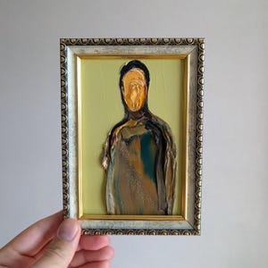 抽象的な顔の油絵：現代のシュールな肖像画アート（11.8x7.8） - Etsy 日本