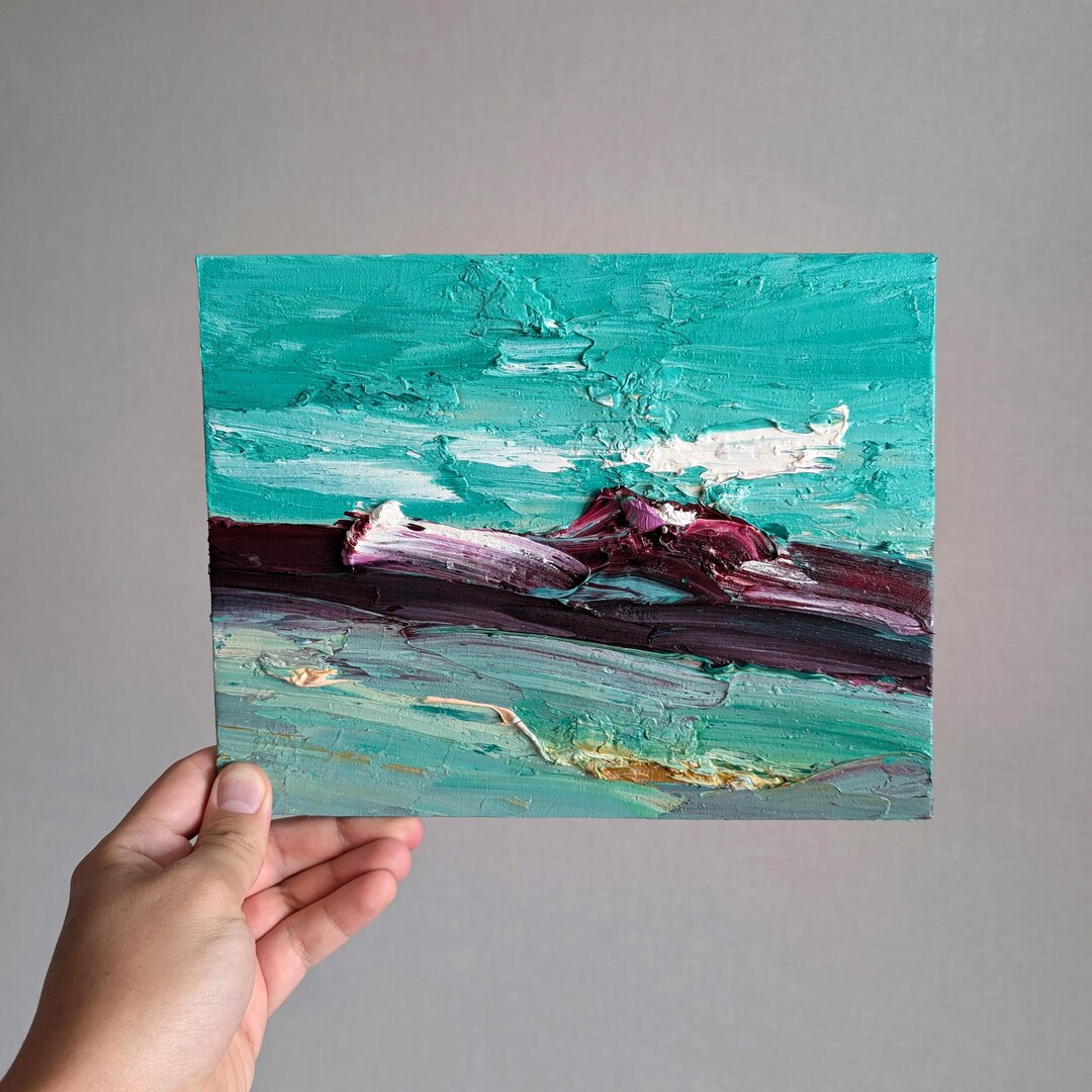 Cyan Abstract Oil Painting: Textured Impasto Landscape Art - Etsy 日本