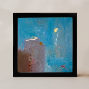 Azure 8x8 Abstract Blue Oil Painting Caribbean Blue Modern Wall Art Contemporary Wall Decor Abstract Landscape Cyan Brown Art Colored