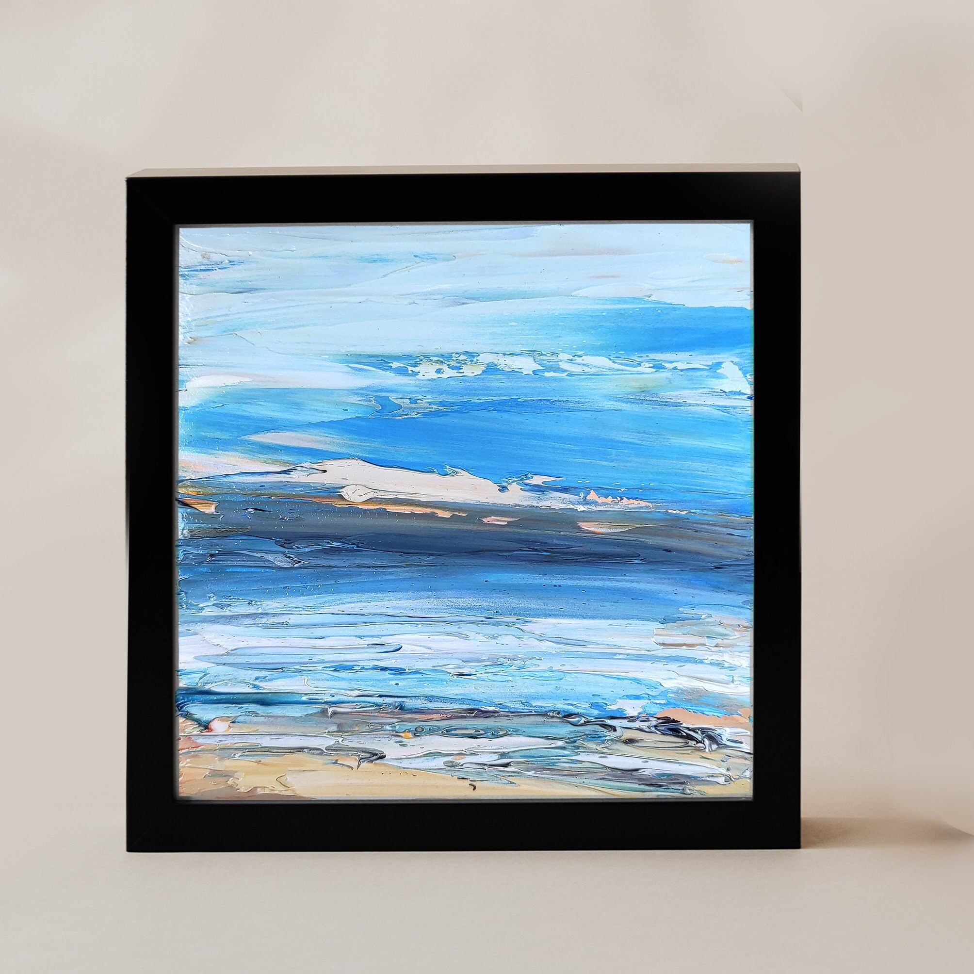 Beach Painting California Blue Landscape Original Seascape Light Blue Sea Leo Carrillo State Beach El Matador Beach Art