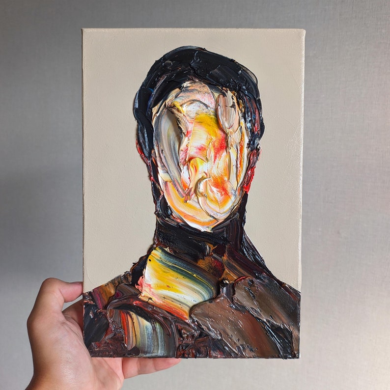 12x8 Man Portrait Original Oil Painting No Face Artwork Abstract