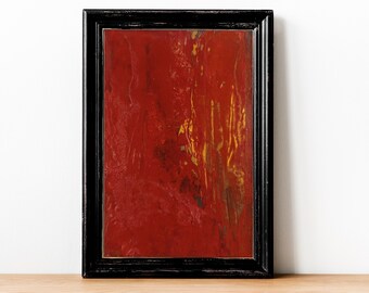 Red and Gold Small Abstract Painting 6x4”, Scarlet Red Art, Small Original Oil Painting, Tiny Artwork, Modern Wall Art, Contemporary Art