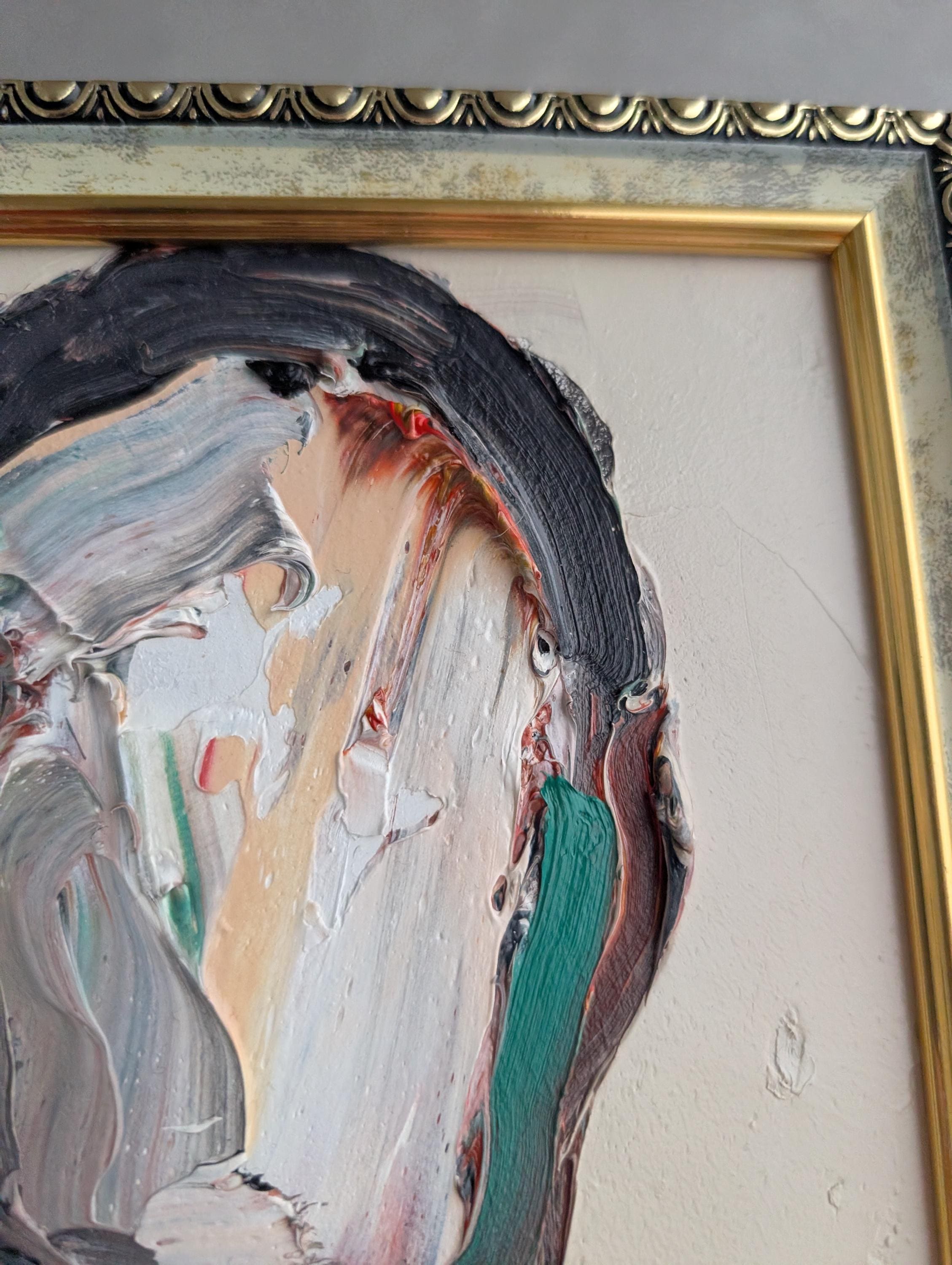 Abstract Figurative Oil Painting Pink Yellow Impasto Portrait