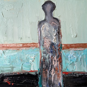Retrato feminino abstrato 10x10 pintura a óleo texturizada arte surreal impasto retrato arte de parede contemporânea pintura original moderna arte única