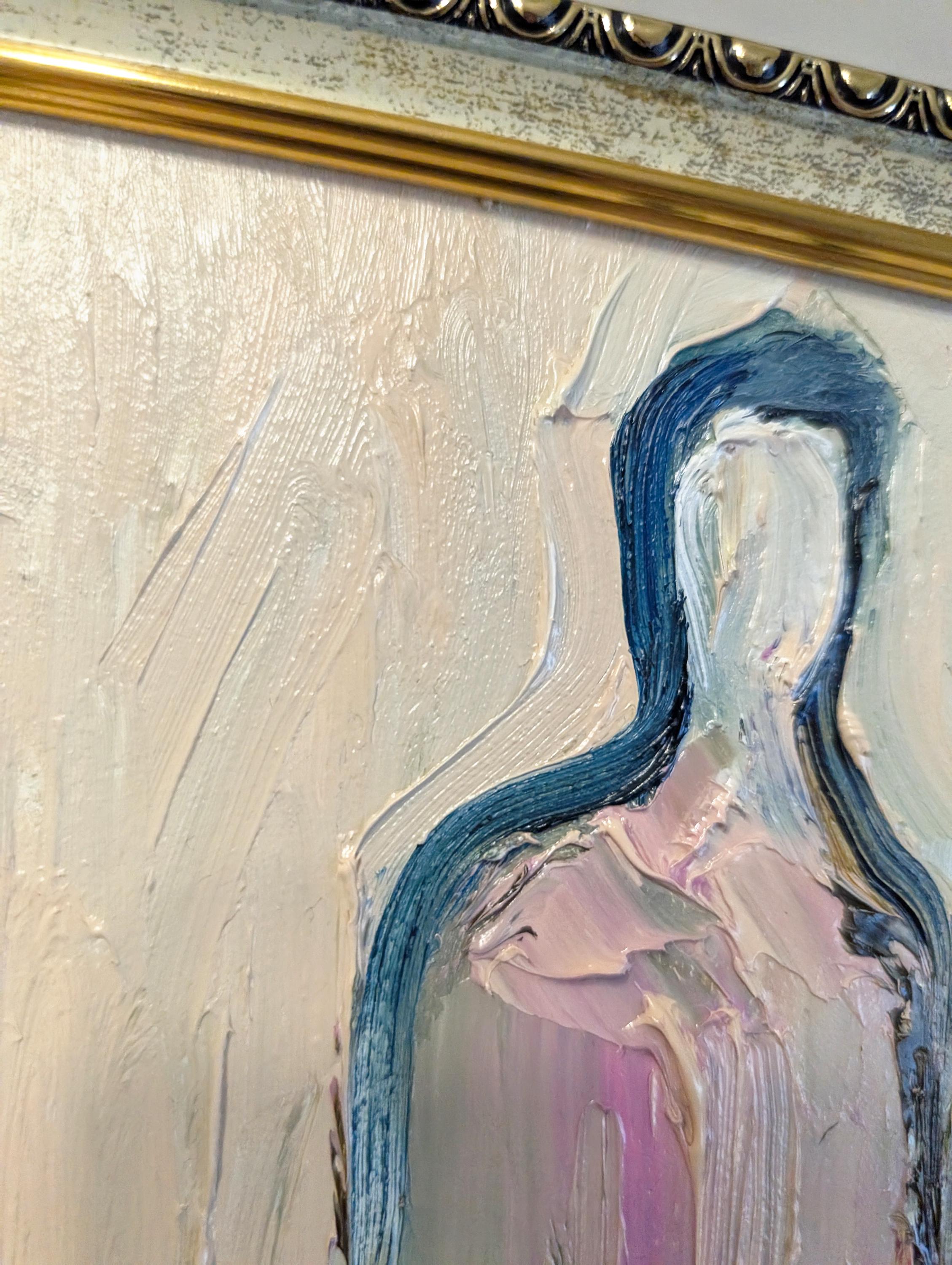 小さな抽象油絵：カラフルなシュールな肖像画、6x6インチのモダンな壁