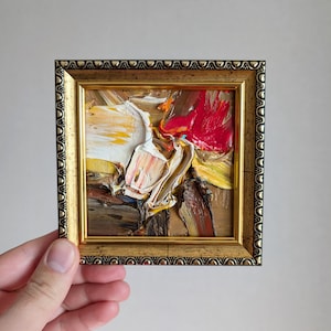 Pintura a óleo abstrata vermelha real marrom decoração de parede pequena decoração de parede quadrada forma contemporânea texturizada decoração de parede moderna 4x4 única