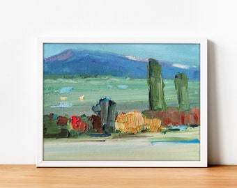 Tuscany Landscape Oil Painting: Italian Vineyard Art, 5.9x7.8"