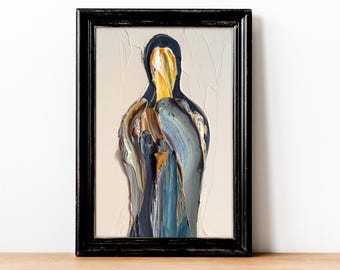 Abstract Portrait, Textured Oil Painting, Surreal Portrait, Framed Small Oil Painting Abstract Spiritual  Portrait, Original 4x6 Painting