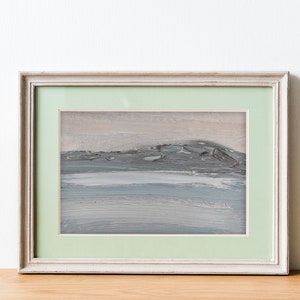 Paisagem cinza abstrata da Califórnia, arte de parede moderna pequena da Califórnia, paleta de pintura a óleo contemporânea, papelão, paisagem marinha original