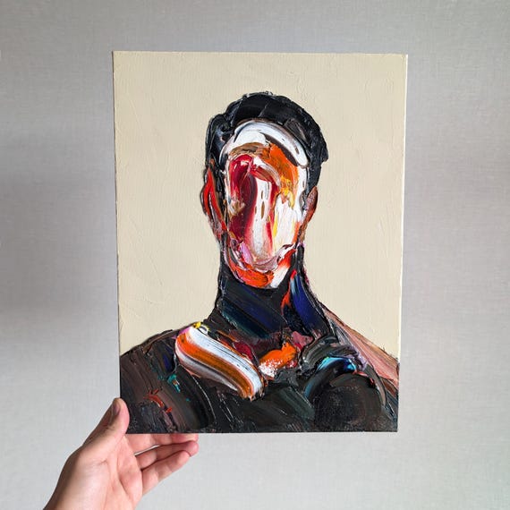 Abstract Man Portrait: Textured Impasto Oil Painting (16x12