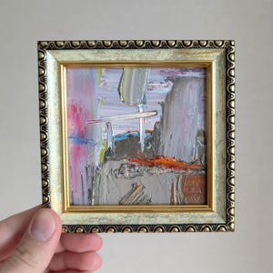 Cuadro original en gris diminuto, cuadro pequeño de 4 x 4, cuadro original en gris tranquilo abstracto, arte cuadrado diminuto, decoración de pared moderna, obra de arte contemporánea