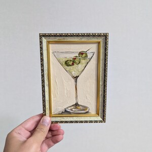 Dirty Martini Art Olive Oil Painting Small Drink Wall Art Small Still Life Original Artwork Martini V Shaped Glass Cocktail Pick Small Decor