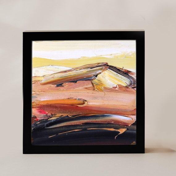 Desert Painting: Abstract Arizona Landscape, 6x6" Original Oil Artwork