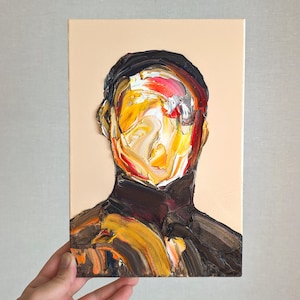 Abstraktes Porträt des Mannes mit Ölfarben auf Hartfaserplatte 12 mal 8 Zoll Moderne Malerei Person ohne Gesicht Männliches modernes Porträt Originalkunst