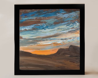 Semi Abstract Art Oil Painting 10x10 Texas Sunset Abstract Landscape Oil Painting Desert Wilderness Square Original Art Arizona Artwork