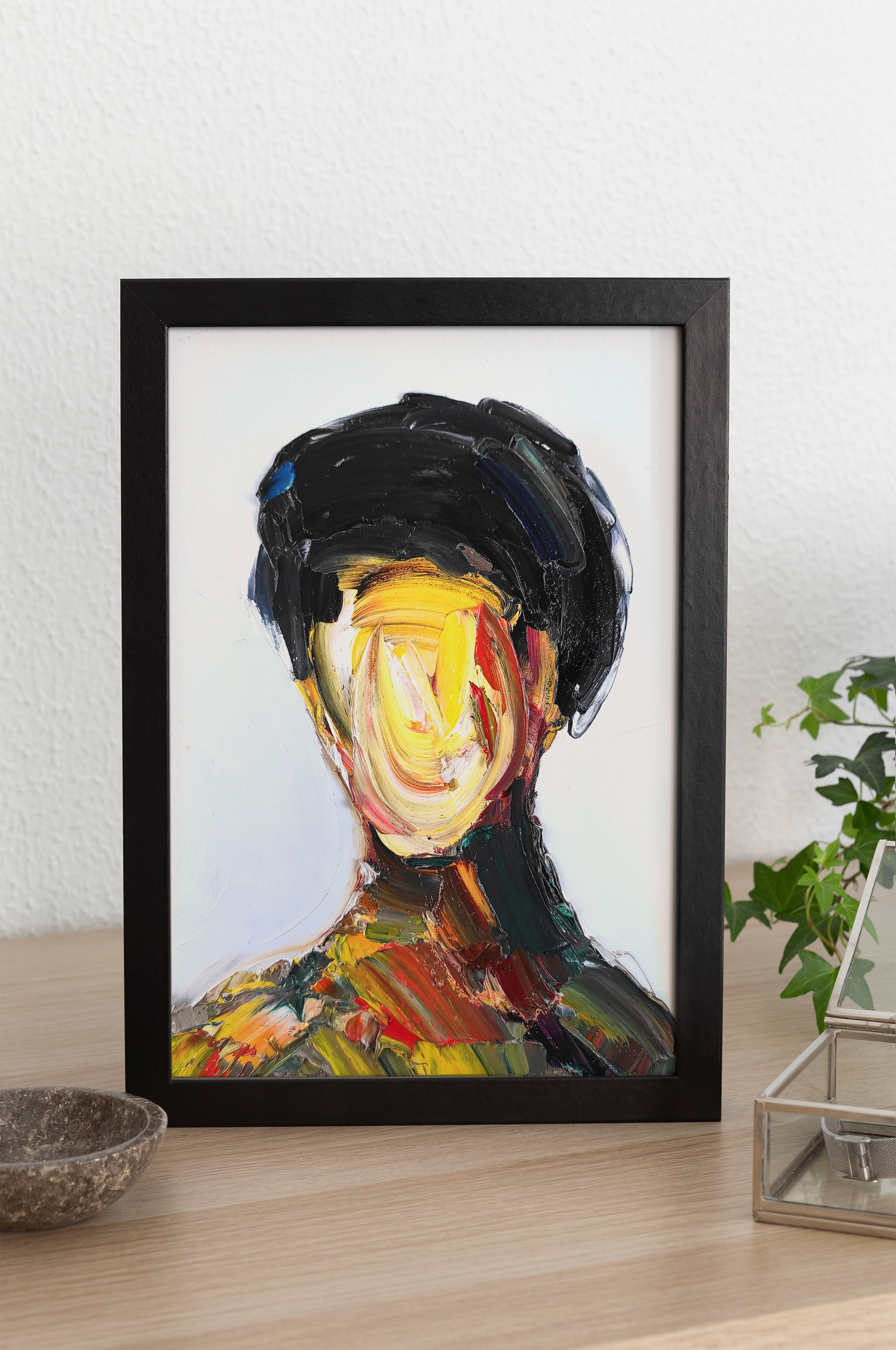 H*O様 抽象画 顔の集合 油彩画 抽象的な顔の油絵：現代のシュールな肖像画アート（11.8x7.8