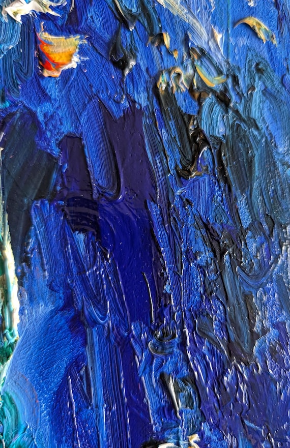 Expressionist Oil Painting: Cobalt Blue Abstract Figure, Textured