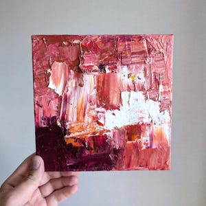 Original Painting Abstract Oil Painting Textured Red and White Square Modern Wall Art Original Artwork Wall Decor Contemporary Art 8x8&quot; inch