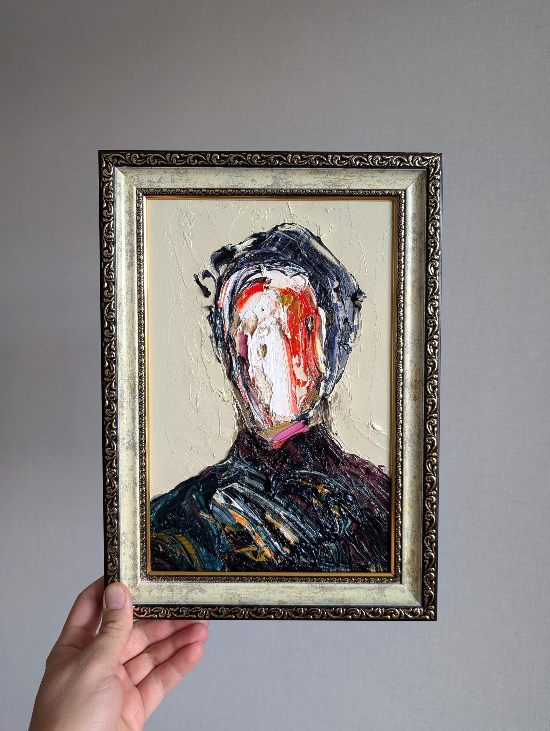 Thick Impasto Male Portrait Original Oil Painting Heavy Texture