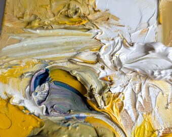 テクスチャードイエロー抽象油絵：現代アート、6x6インチ - Etsy 日本