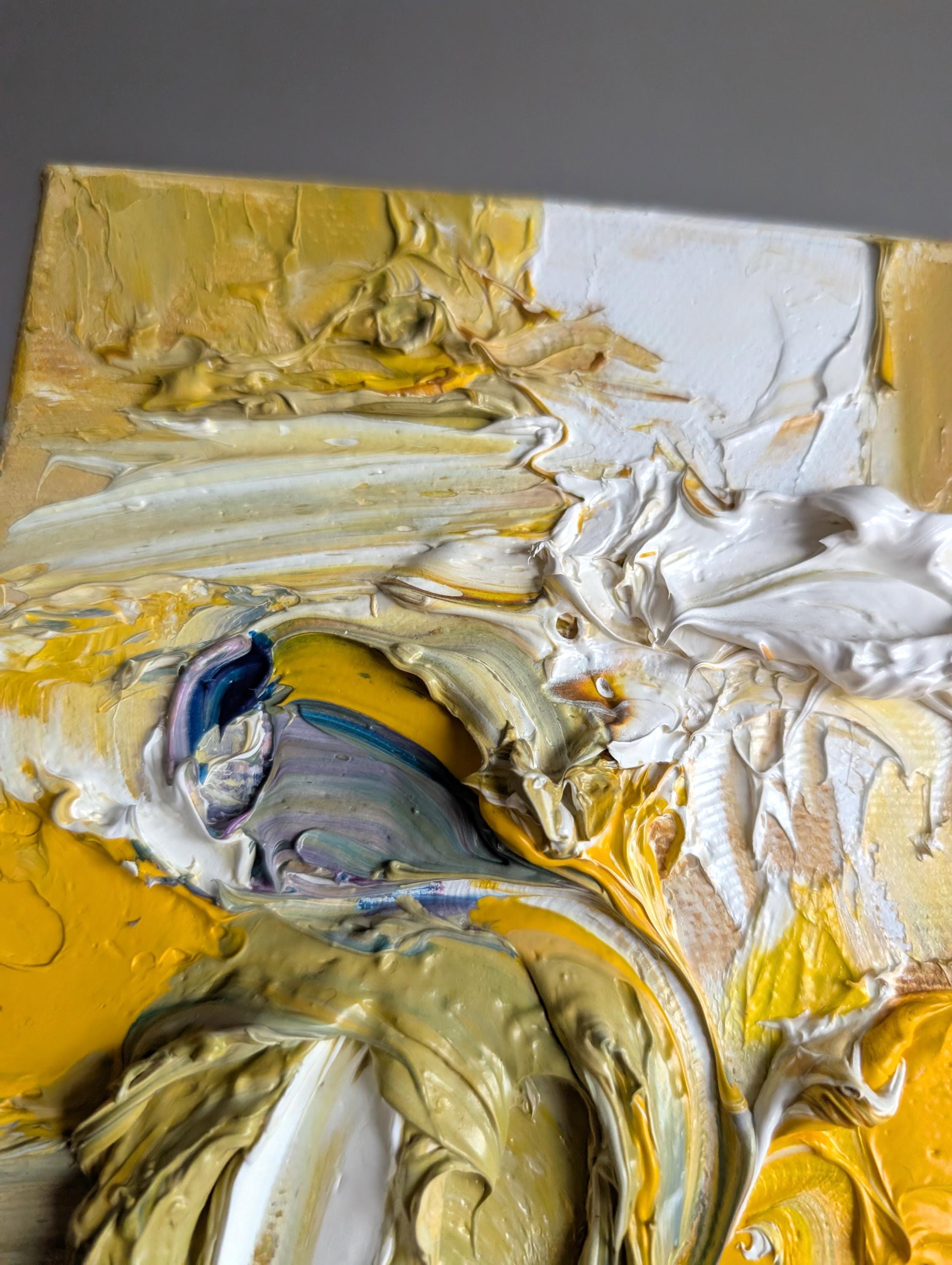 テクスチャードイエロー抽象油絵：現代アート、6x6インチ - Etsy 日本