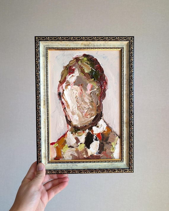 オリジナルの顔のない肖像油絵：抽象的な男性のシュールアート - Etsy 日本
